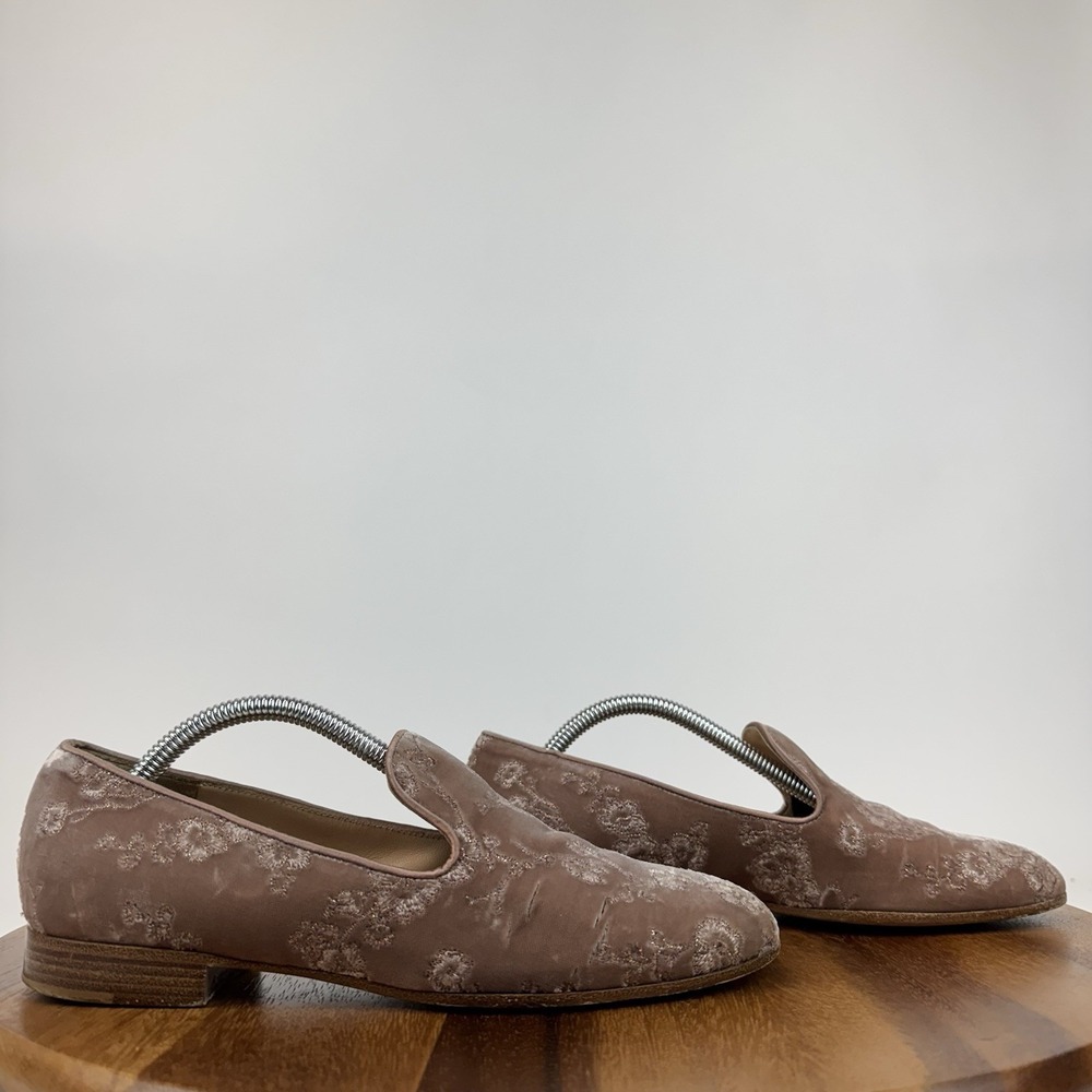 Womens Gianvito Rossi Rose Pink Velvet Metallic Floral Slip‎ On Loafers Size 36